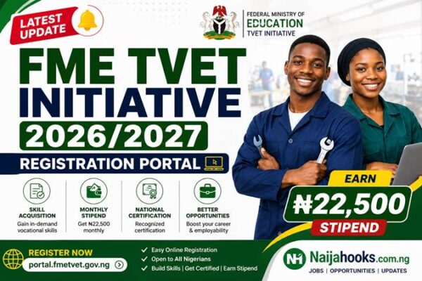 FME TVET Initiative 2026/2027 – Registration Portal Now Open (₦22,500 Monthly Stipend)